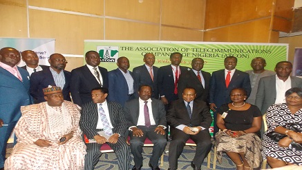 Dr. Eugene Juwah, NCC’s executive vice chairman flanked by dignitaries at the 2014 Telecoms Executives and Regulator forum, organized by the Association of Telecommunications Companies of Nigeria (ATCON).
